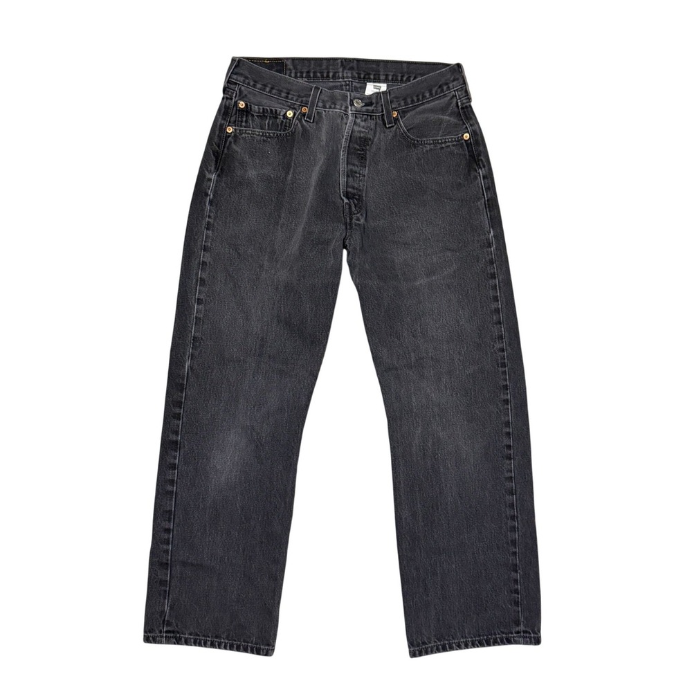 Vintage Levis 501 Original Fit Straight Leg Faded Black Jeans Button Fly 34x30